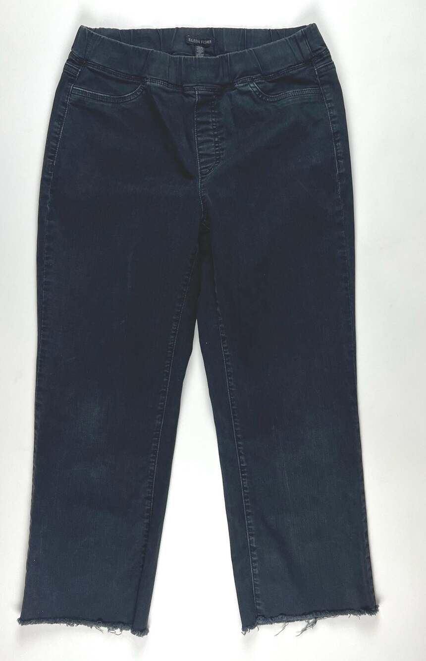 Eileen Fisher Black Organic Cotton Pull-On Raw Hem Jeans Size XS